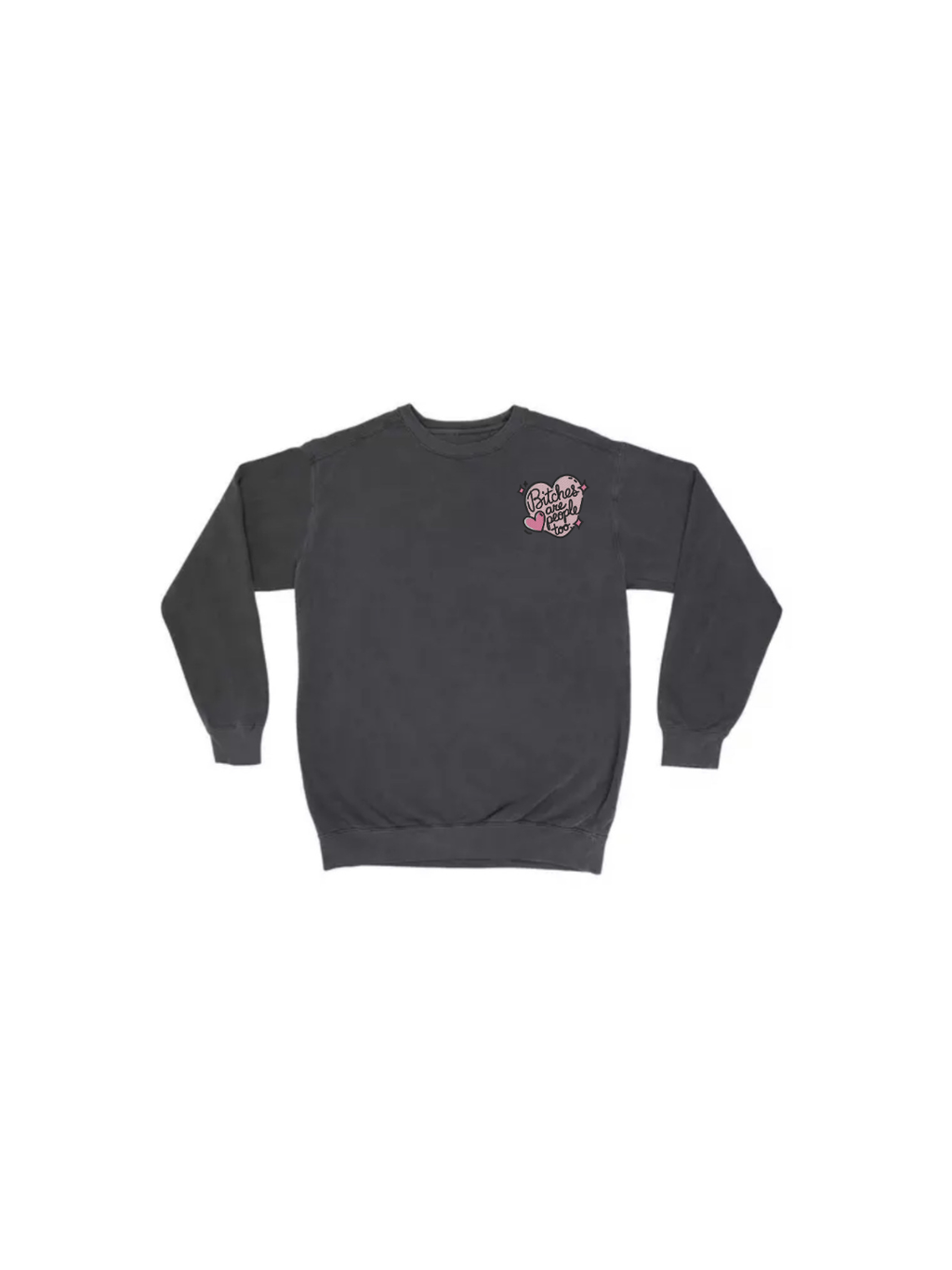Black sweatshirt with a small logo on the chest against a white background