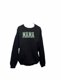 Black sweatshirt with 'MAMA' printed on it against a white background