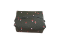 dark green make up bag with red mushroom fabric