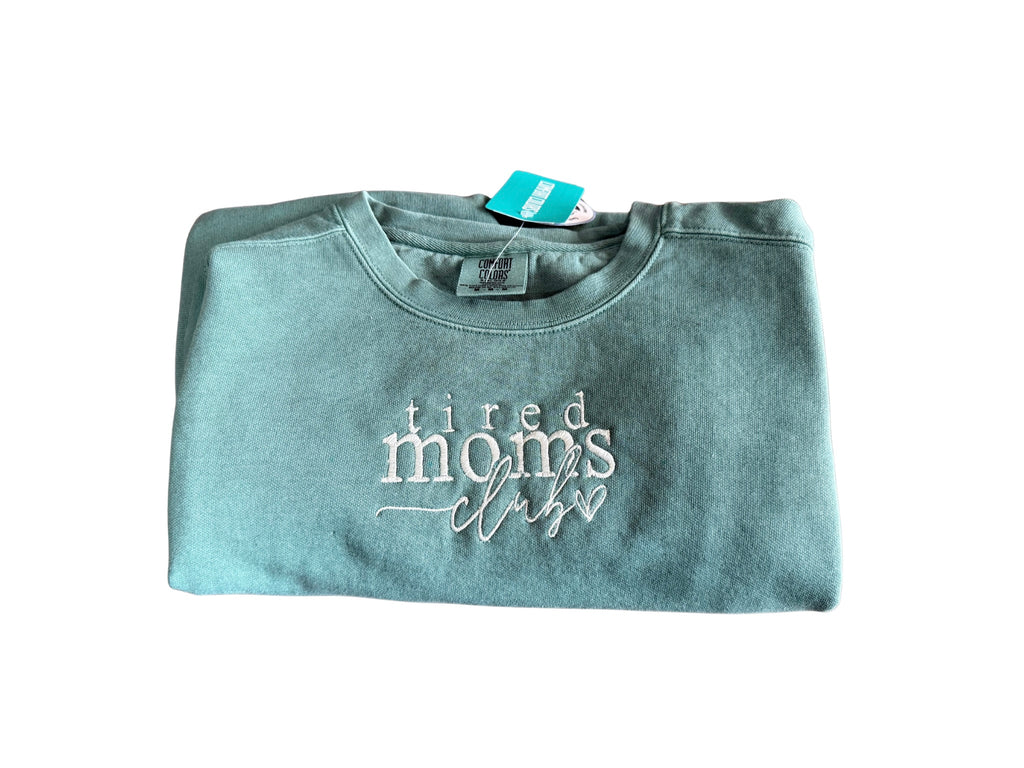 Embroidered ‘Tired Moms Club’ Sweater
