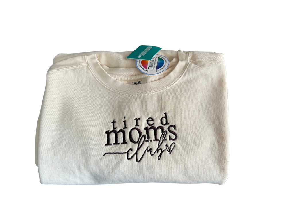 Embroidered ‘Tired Moms Club’ Sweater