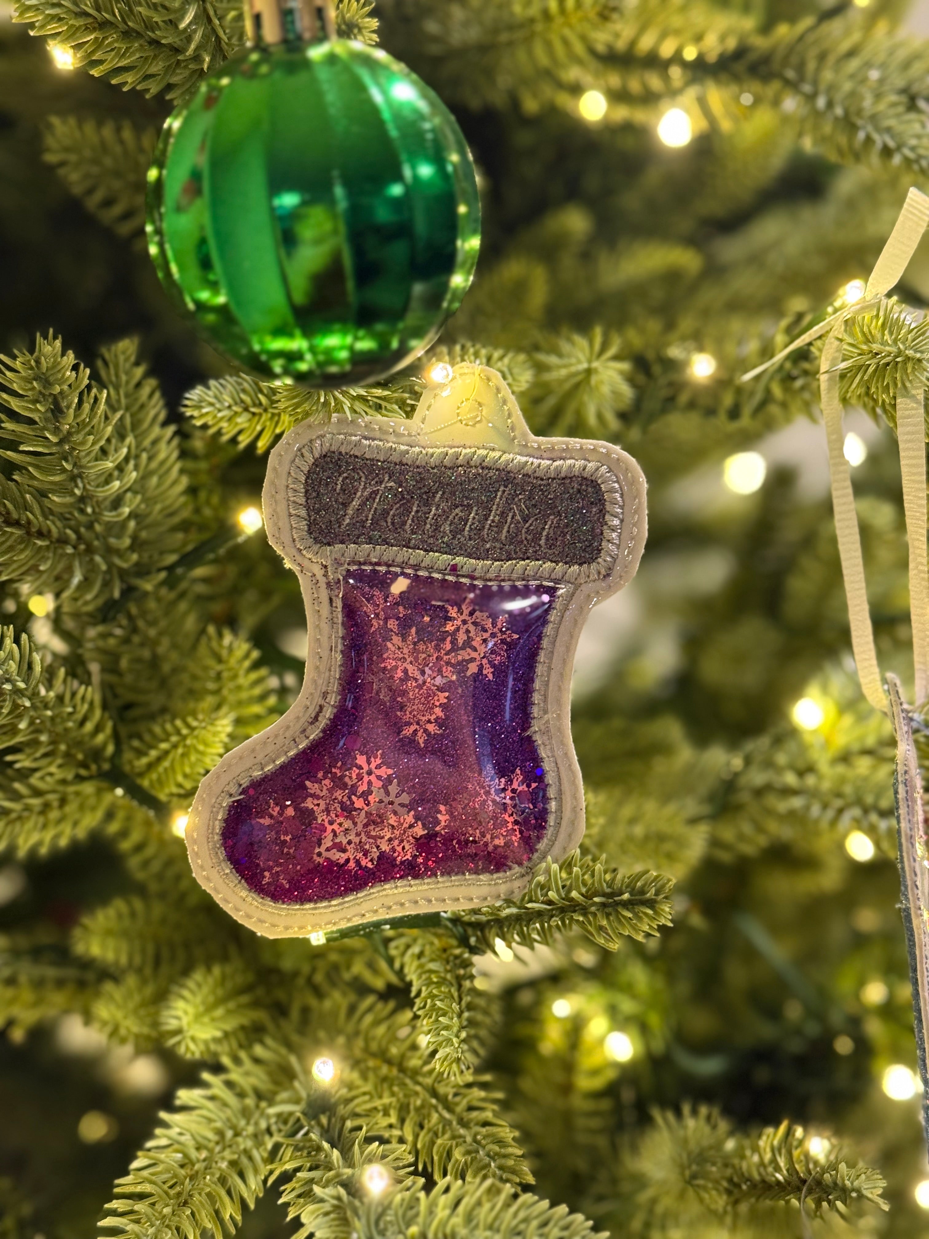 Embroidered stocking ornament