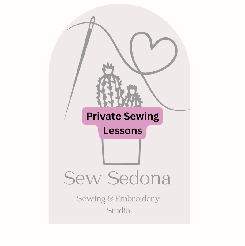 Advertisement for Sew Sedona offering private sewing lessons with a needle and thread graphic.
