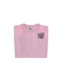 Pink t-shirt with a logo on a white background
