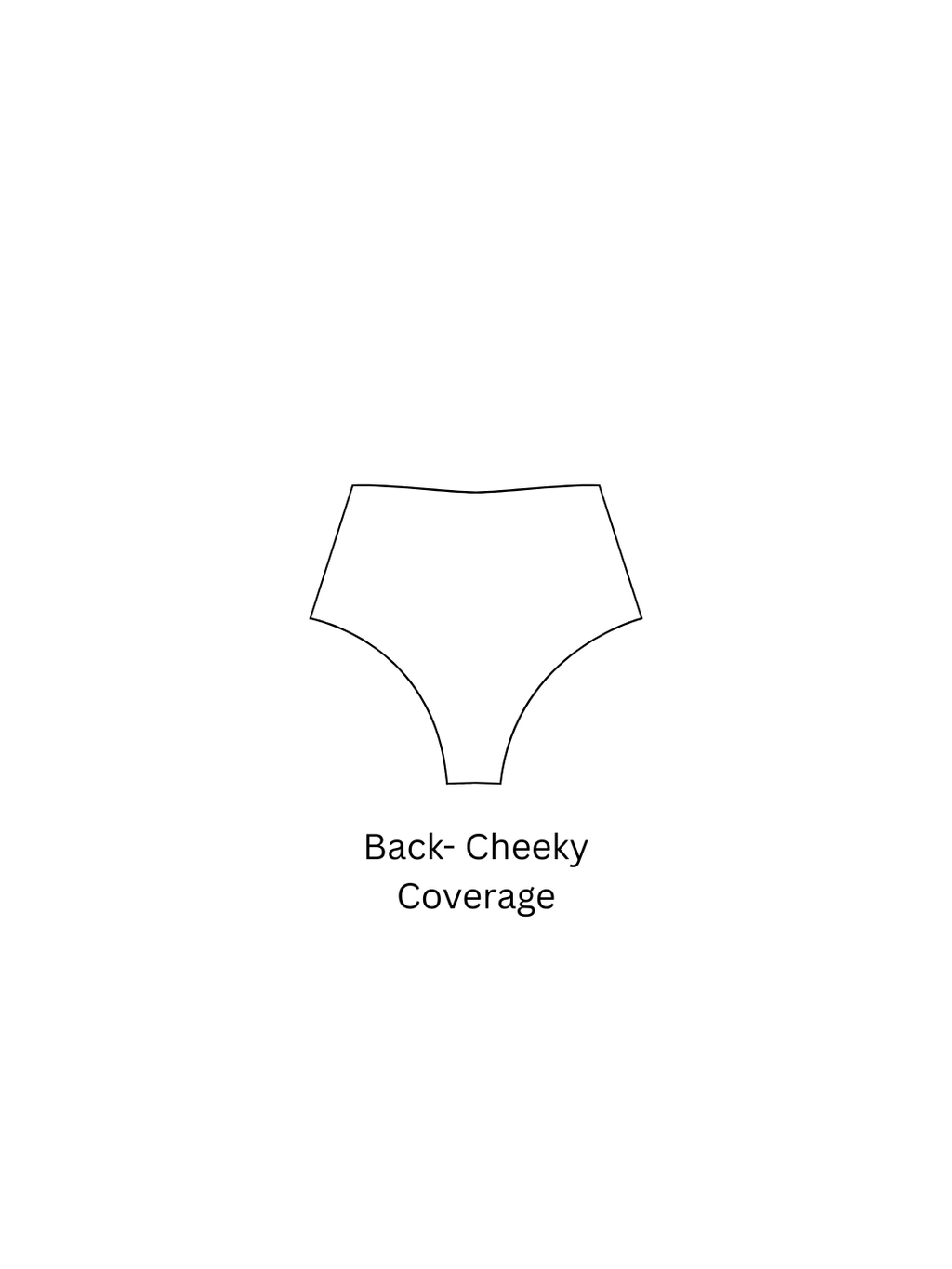 Outline of a women's underwear with 'Back-Cheeky Coverage' text on a white background