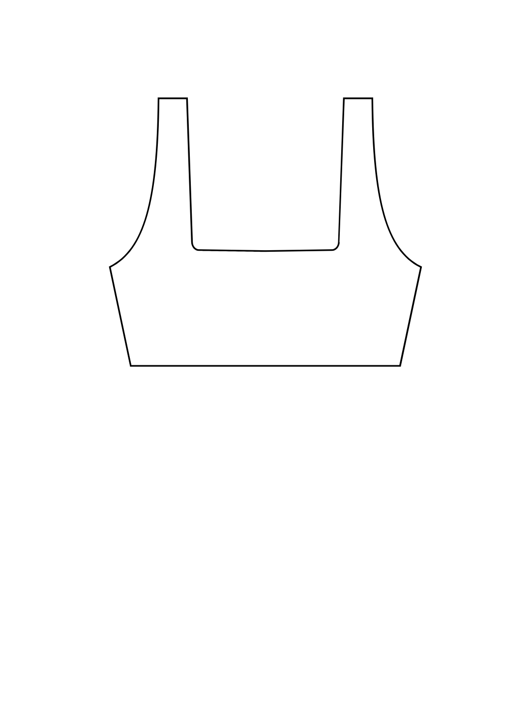 Line drawing of a sports bra on a white background