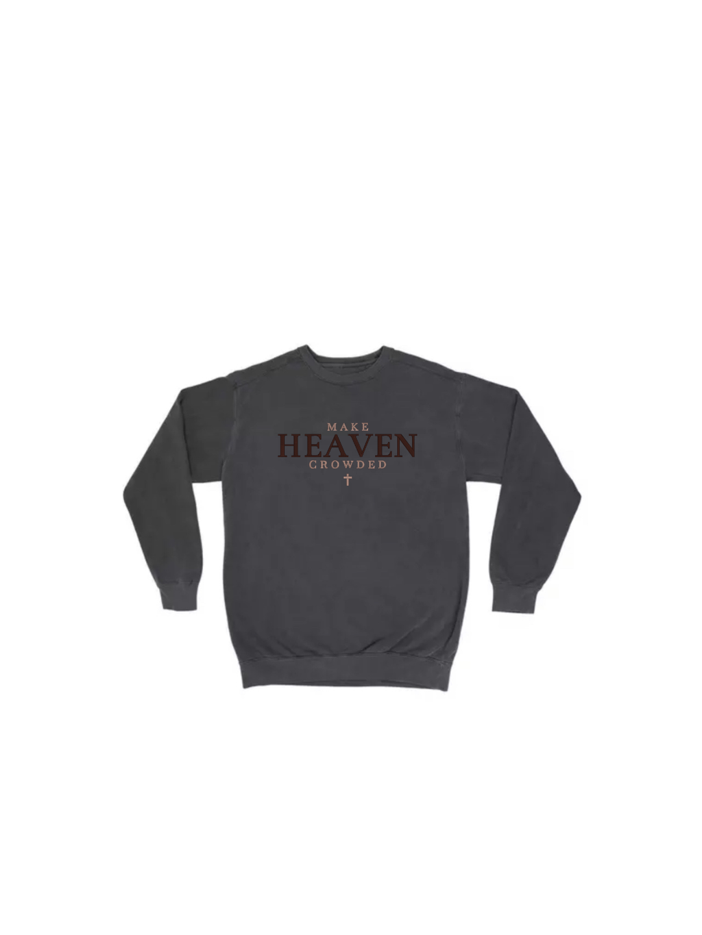 Dark gray sweatshirt with text on a white background