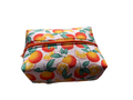 make up bag with fruit pattern on a white background